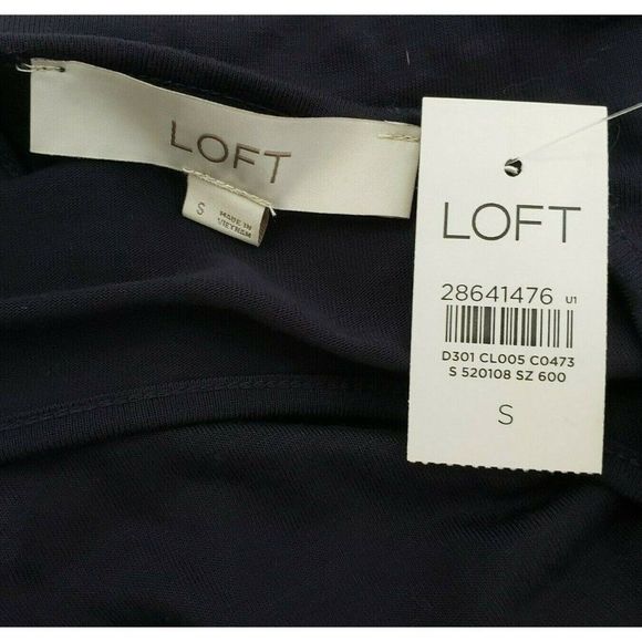 Ann Taylor Loft Navy Blue Top Shirt Keyhole Back Sheer Sleeves S NWT - Picture 3 of 5